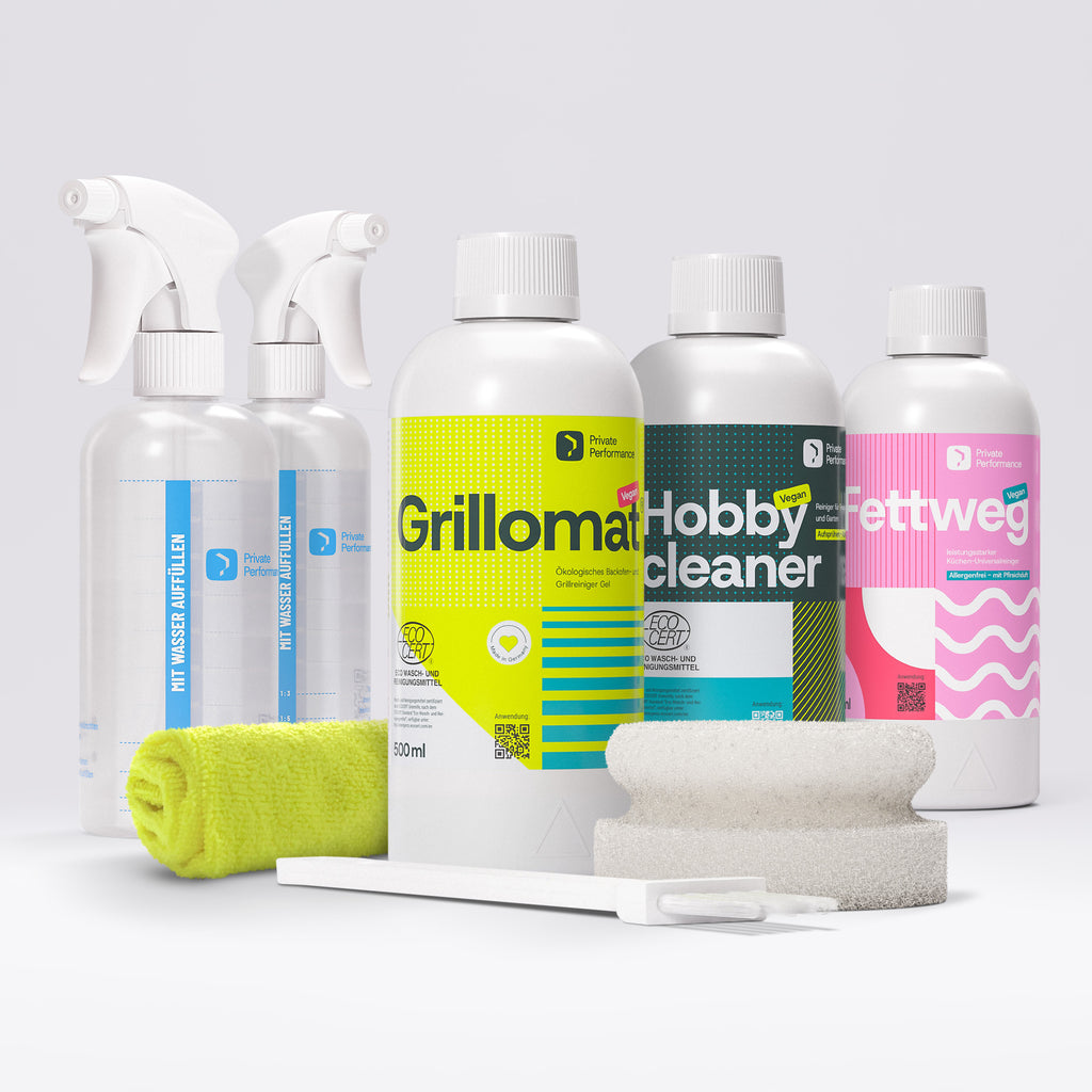 Bundle Grillomat und Hobbycleaner und Fettweg und 2 Dosierflaschen und Pinsel und Schwamm und Mikrofasertuch