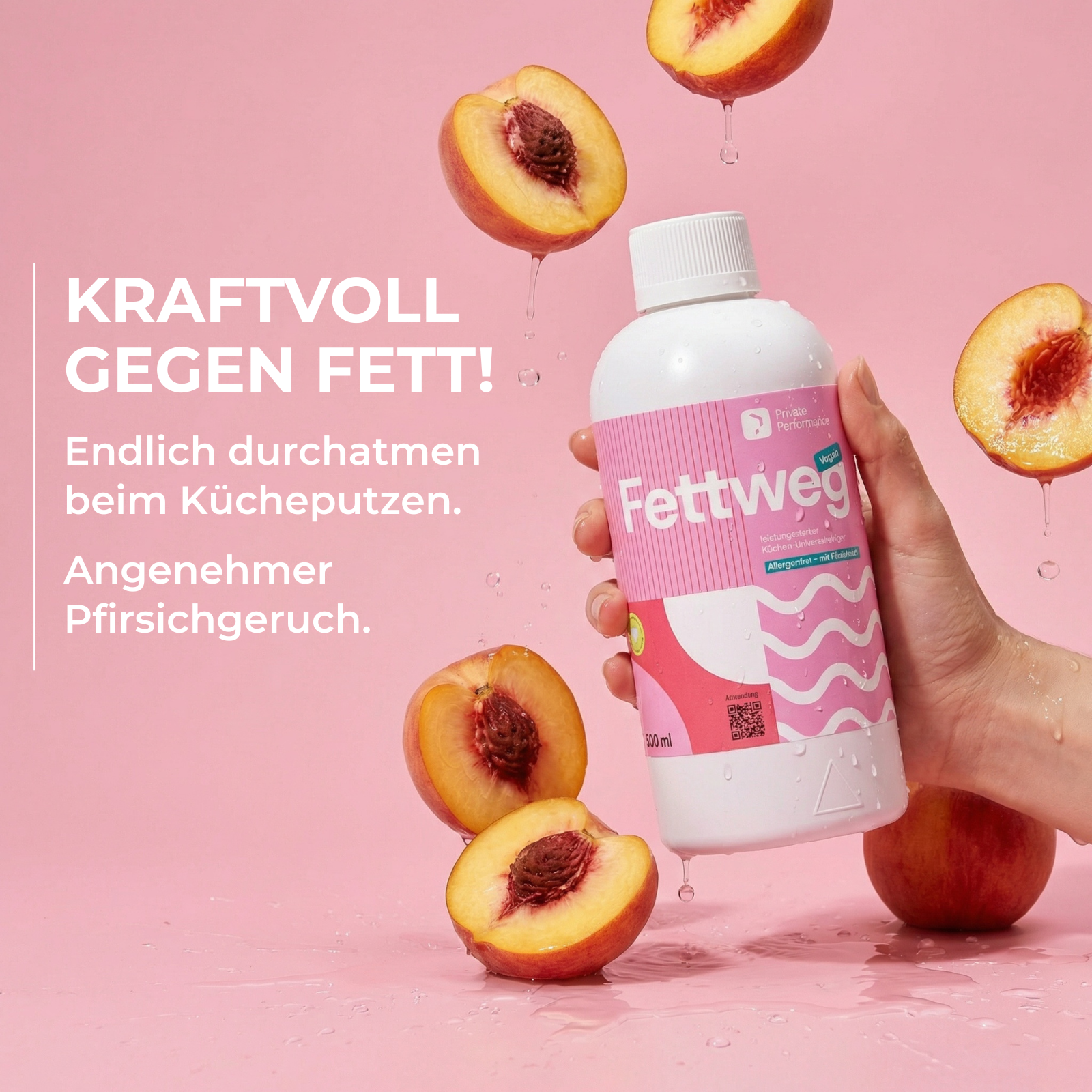 Fettweg Flasche in der Hand