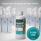 Hobbycleaner umgeben von Dosierflaschen ergibt 5-250 Liter
